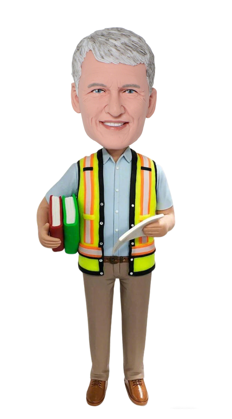Custom Custom Construction Worker Bobblehead - Personalized Engineer Figurine in Safety Vest Custom Custom Construction Worker Bobblehead - Personalized Engineer Figurine in Safety Vest